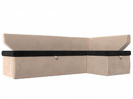 Кухонный угловой диван Омура правый (основа велюр черный, компаньон велюр бежевый) - Фото предпросмотра
