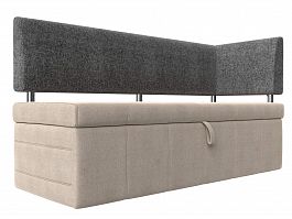 Кухонный прямой диван Стоун с углом правый (основа рогожка бежевая, компаньон рогожка серая) - Фото предпросмотра