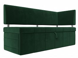 Кухонный прямой диван Стоун с углом правый (полностью велюр зеленый) - Фото предпросмотра