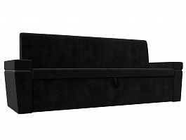 Кухонный прямой диван Деметра (полностью велюр черный) - Фото предпросмотра