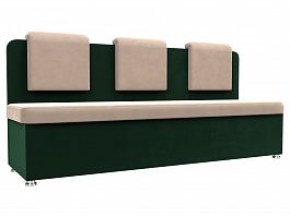 Кухонный прямой диван Маккон 3-х местный (основа велюр бежевый, компаньон велюр зеленый) - Фото предпросмотра