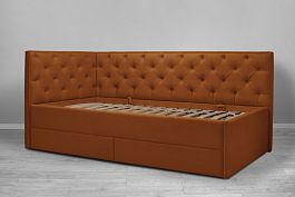 Кровать «Порше», каретная стяжка с доп. спальным местом, оранжевая - Фото предпросмотра