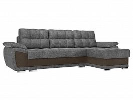 Угловой диван Нэстор правый (основа рогожка серая, вставка рогожка коричневая) - Фото предпросмотра