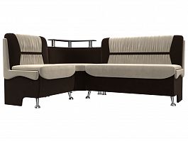 Кухонный угловой диван Сидней левый (основа микровельвет бежевый, компаньон микровельвет коричневый) - Фото предпросмотра
