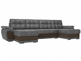 П-образный диван Нэстор (основа рогожка серая, компаньон рогожка коричневая) - Фото предпросмотра