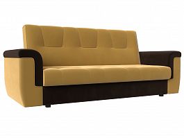 Прямой диван Эллиот (основа микровельвет желтый, компаньон микровельвет коричневый) - Фото предпросмотра
