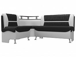 Кухонный угловой диван Сидней левый (основа экокожа черная, компаньон экокожа белая) - Фото предпросмотра