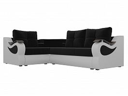 Угловой диван Митчелл левый (основа микровельвет черный, компаньон экокожа белая) - Фото предпросмотра