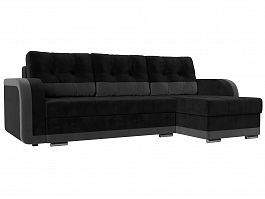 Угловой диван Марсель правый (основа велюр черный, компаньон велюр серый) - Фото предпросмотра