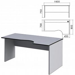 Стол письменный эргономичный "Монолит", 1600х900х750 мм, правый, цвет серый, СМ6.11 - Фото предпросмотра