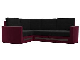 Угловой диван Белла левый (основа микровельвет черный, компаньон микровельвет бордовый) - Фото предпросмотра