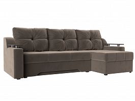 Угловой диван Сенатор правый (полностью велюр коричневый) - Фото предпросмотра