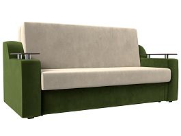 Прямой диван аккордеон Сенатор 160 (основа микровельвет бежевый, компаньон микровельвет зеленый) - Фото предпросмотра