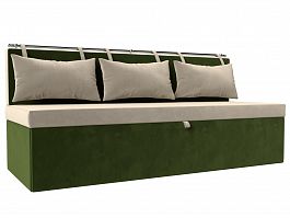 Кухонный прямой диван Метро (основа микровельвет бежевый, компаньон микровельвет зеленый) - Фото предпросмотра