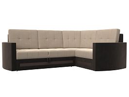 Угловой диван Белла правый (основа велюр бежевый, компаньон велюр коричневый) - Фото предпросмотра