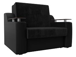 Прямой диван аккордеон Сенатор 120 (основа велюр черный, компаньон экокожа черная) - Фото предпросмотра