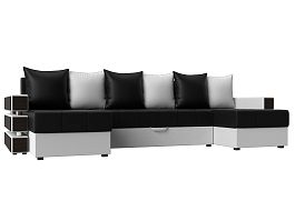 П-образный диван Венеция (основа экокожа черная, компаньон экокожа белая) - Фото предпросмотра