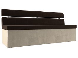 Кухонный прямой диван Классик (основа микровельвет коричневый, компаньон микровельвет бежевый) - Фото предпросмотра