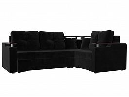 Угловой диван Комфорт правый (полностью велюр черный) - Фото предпросмотра