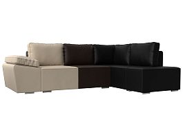 Угловой диван Хьюго угол правый (экокожа бежевая/ коричневая/ черная) - Фото предпросмотра