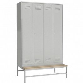 Шкаф для одежды 4-х створчатый 2000x1200x770 на подставке с деревянной скамьей - Фото предпросмотра