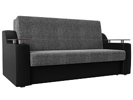 Прямой диван аккордеон Сенатор 160 (основа рогожка серая, компаньон экокожа черная) - Фото предпросмотра