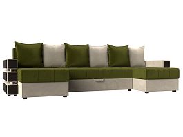 П-образный диван Венеция (основа микровельвет зеленый, компаньон микровельвет бежевый) - Фото предпросмотра