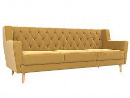 Прямой диван Брайтон 3 Люкс (полностью микровельвет желтый) - Фото предпросмотра