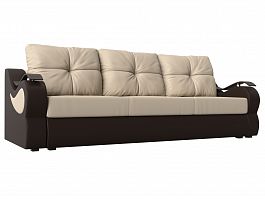 Прямой диван Меркурий еврокнижка (основа экокожа бежевая, компаньон экокожа коричневая) - Фото предпросмотра