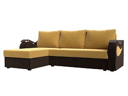 Угловой диван Меркурий Лайт левый (основа микровельвет желтый, компаньон микровельвет коричневый) - Фото предпросмотра