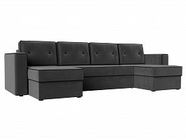 П-образный диван Принстон (полностью велюр серый, кант велюр черный) - Фото предпросмотра