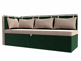 Кухонный диван Метро с углом левый (основа велюр бежевый, компаньон велюр зеленый) - Фото предпросмотра