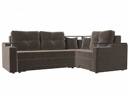 Угловой диван Комфорт правый (полностью велюр коричневый) - Фото предпросмотра