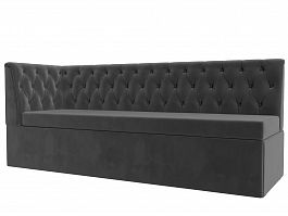 Кухонный диван Маркиз с левым углом (полностью велюр серый) - Фото предпросмотра
