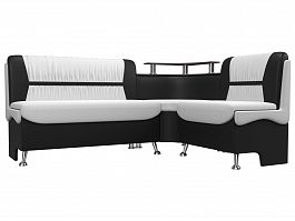 Кухонный угловой диван Сидней правый (основа экокожа белая, компаньон экокожа черная) - Фото предпросмотра