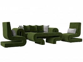 Волна набор 2 - диван, стол, 2 кресла (полностью микровельвет зеленый) - Фото предпросмотра
