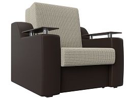 Кресло-кровать Сенатор 80 (основа рогожка Корфу 02, компаньон экокожа коричневая) - Фото предпросмотра