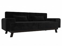 Прямой диван Мюнхен (полностью велюр черный) - Фото предпросмотра