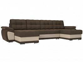 П-образный диван Нэстор (основа рогожка коричневая, компаньон экокожа бежевая) - Фото предпросмотра