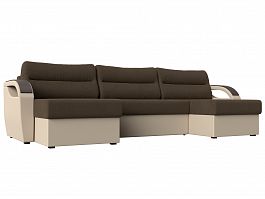 П-образный диван Форсайт (основа рогожка коричневая, компаньон экокожа бежевая) - Фото предпросмотра