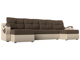 П-образный диван Меркурий (основа рогожка коричневая, компаньон экокожа бежевая) - Фото предпросмотра