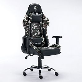 Кресло компьютерное BRABIX "Military GM-140", две подушки, экокожа, черное с рисунком милитари, 532802 - Фото предпросмотра