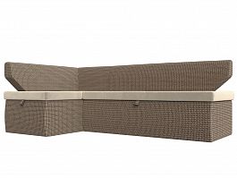 Кухонный угловой диван Омура левый (основа микровельвет бежевый, компаньон рогожка Корфу 03) - Фото предпросмотра