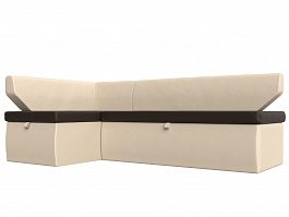 Кухонный угловой диван Омура левый (основа экокожа коричневая, компаньон экокожа бежевая) - Фото предпросмотра