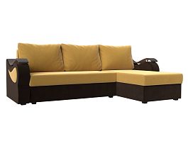 Угловой диван Меркурий Лайт правый (основа микровельвет желтый, компаньон микровельвет коричневый) - Фото предпросмотра