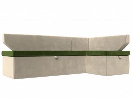 Кухонный угловой диван Омура правый (основа микровельвет зеленый, компаньон микровельвет бежевый) - Фото предпросмотра