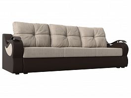 Прямой диван Меркурий еврокнижка (основа рогожка бежевая, компаньон экокожа коричневая) - Фото предпросмотра