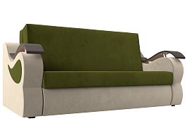 Прямой диван Меркурий 140 (основа микровельвет зеленый, компаньон микровельвет бежевый) - Фото предпросмотра