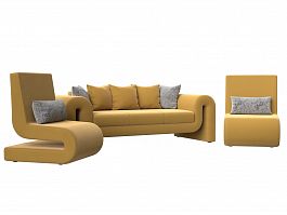 Волна набор 1 - диван, 2 кресла (полностью микровельвет желтый) - Фото предпросмотра