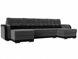 П-образный диван Марсель (основа велюр серый, компаньон велюр черный) - Фото предпросмотра